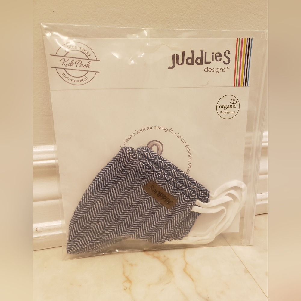 NEW Juddlies Organic Cloth Mask for 3-11 year old, blue white